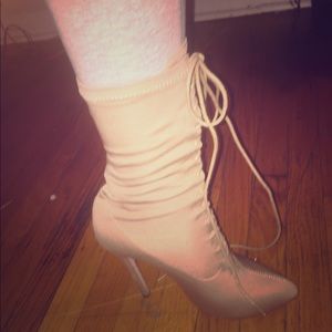 Nude laced booties